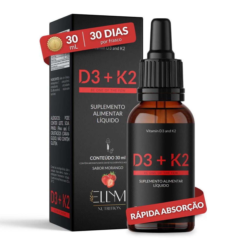 Vitamina D3+k2 Sublingual Ellym Nutrition 30Ml Sabor Morango Novo Suplemento Gotas em Oferta na Shopee