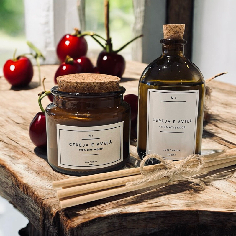 kit de vela aromática + aromatizador - coleção vintage (cereja e avelã) — imagem 2 de 2