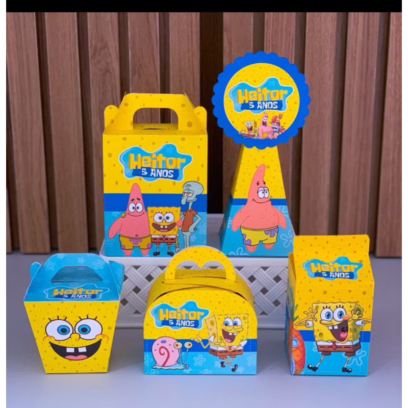 BOB ESPONJA CALÇA QUADRADA LEMBRANCINHA ANIVERSÁRIO INFANTIL PAPELARIA PERSONALIZADA
