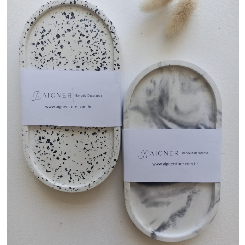 Bandeja Decorativa Oval Em Concreto em Oferta na Shopee