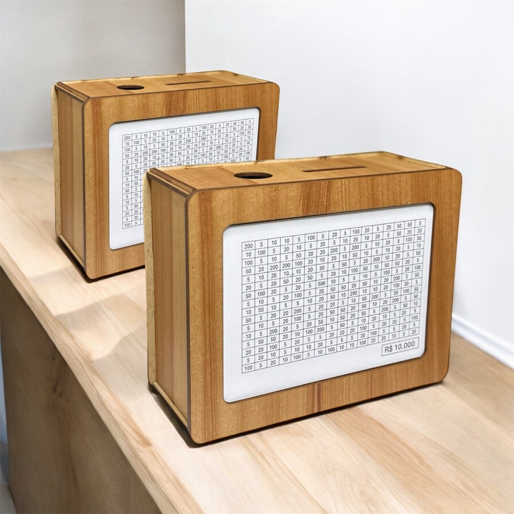 2 Cofres Woodbox Desafio Japones Para Economizar 1k 5k 10k Cofre em MDF