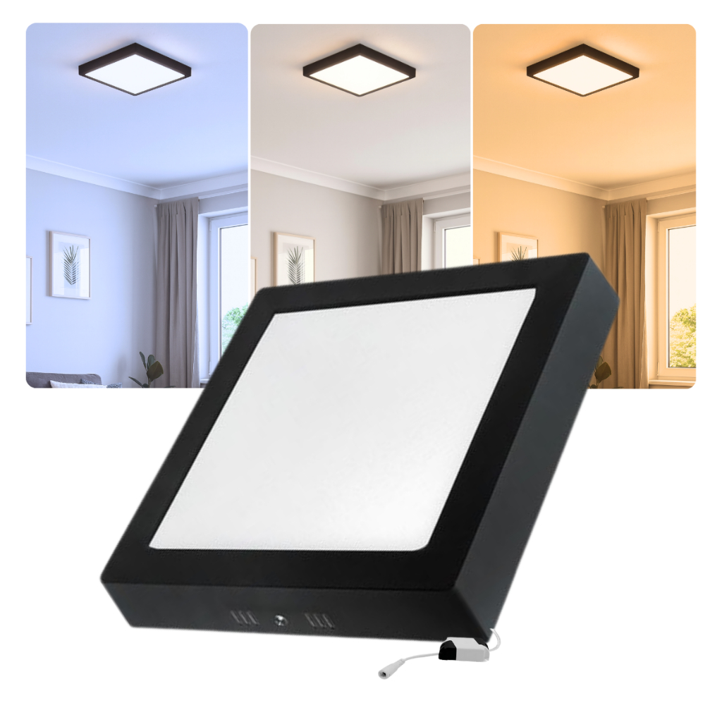 Painel Led Preto 18W Luminária Teto Plafon Quadrado Sobrepor Alumínio 21x21cm Bivolt 110/220v em Oferta na Shopee