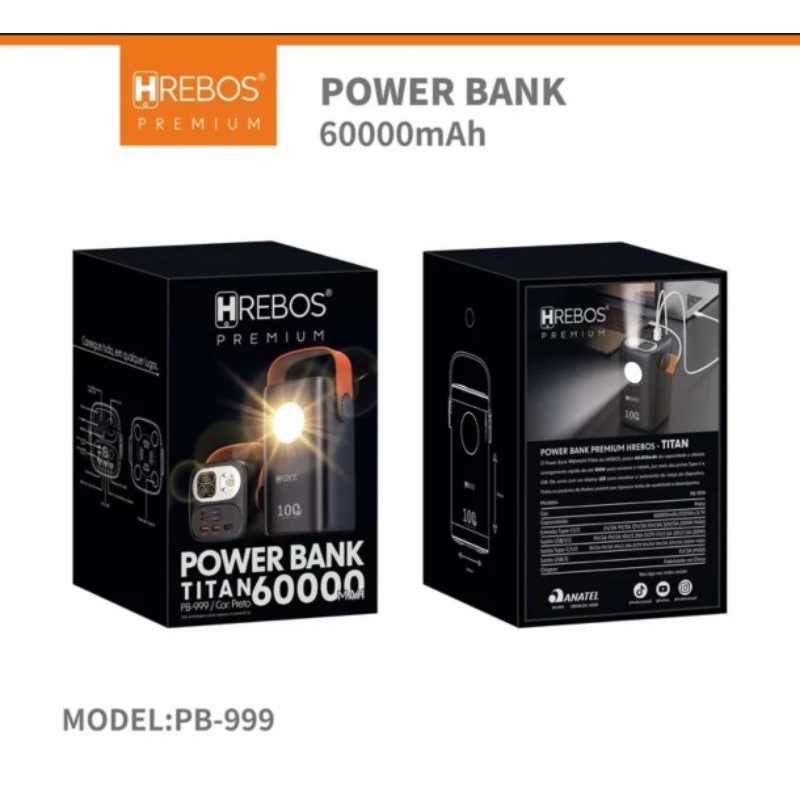 Carregador Power Bank HREBOS TITAN para starlink 60000mAh - Carregamento Rápido 100W