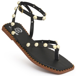 Sandália Rasteira Feminina Adulto Confortável Leve Macio Delicada Tachas Douradas Dedinho em Oferta na Shopee