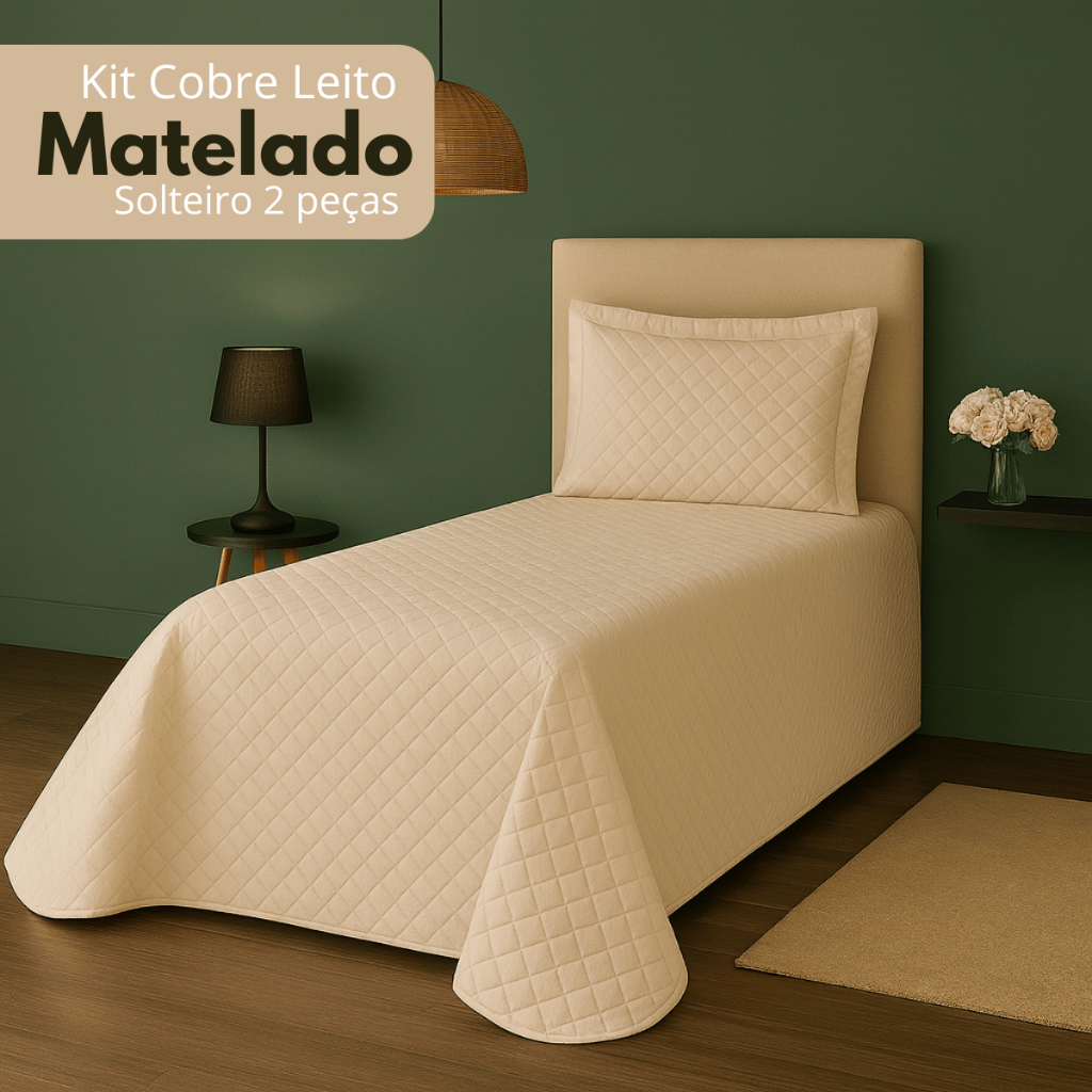 Kit Colcha Cobre-leito 2 Peças Bege Solteiro Promoção Colcha Menina Menino Protetor de Colchão