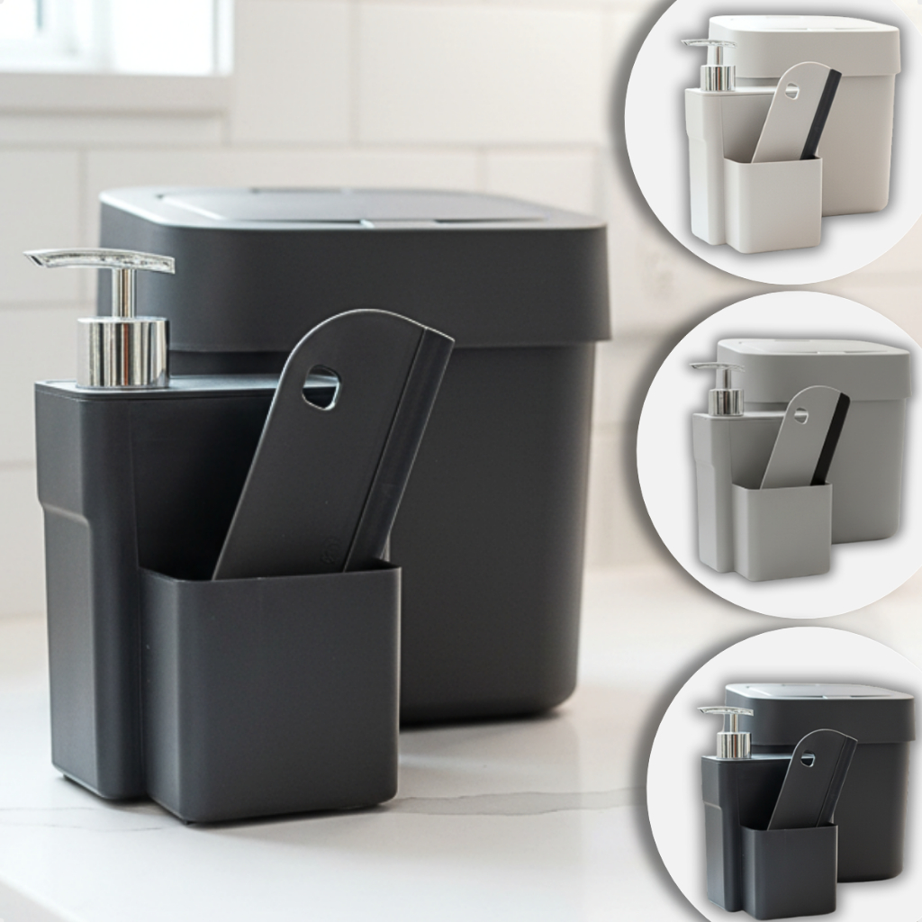 Kit Lixeira Pia De Cozinha 4 Litros E Dispenser Porta Deterente Sabão Bucha Luxo Pequena Kit Organizador Pia Lixeirinha em Oferta na Shopee