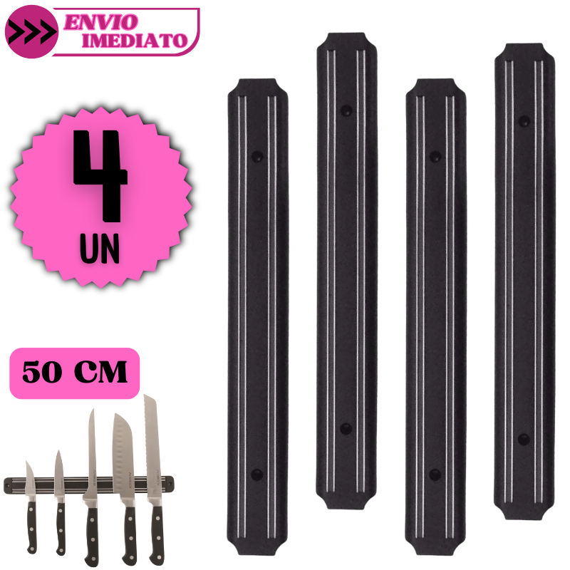 Kit 4 Barra Magnética 50cm Porta Facas Parede Cozinha Profissional Organizador Utensílios