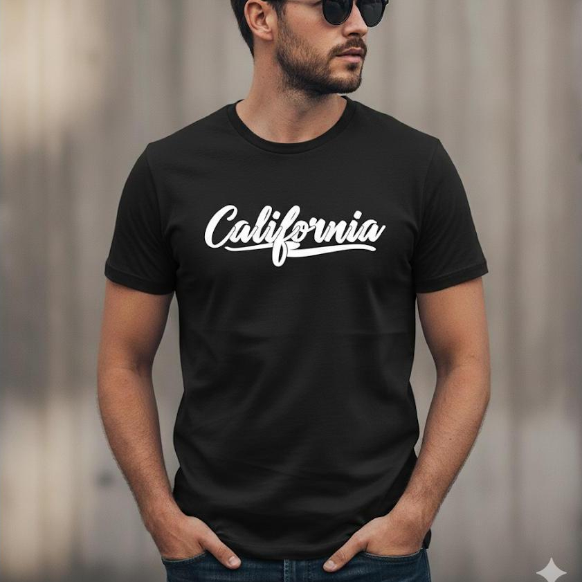 Camiseta Casual Unissex Basica Preta Estampada California Estilosa Manga Curta e Atemporal Para o Dia a Dia