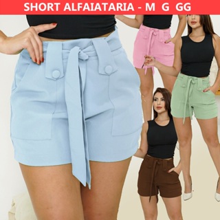 Short Alfaiataria Feminino Social Tendencia - Ziper na lateral e Laço removivel em Oferta na Shopee
