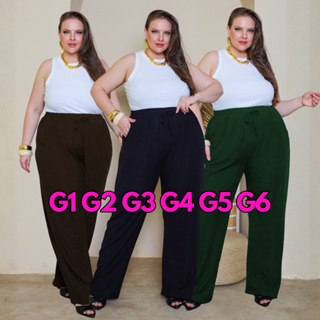 Calça Pantalona Plus Size G1 ao G6 Cintura Alta com Elastico Super Confortável Tecido Canelado em Oferta na Shopee