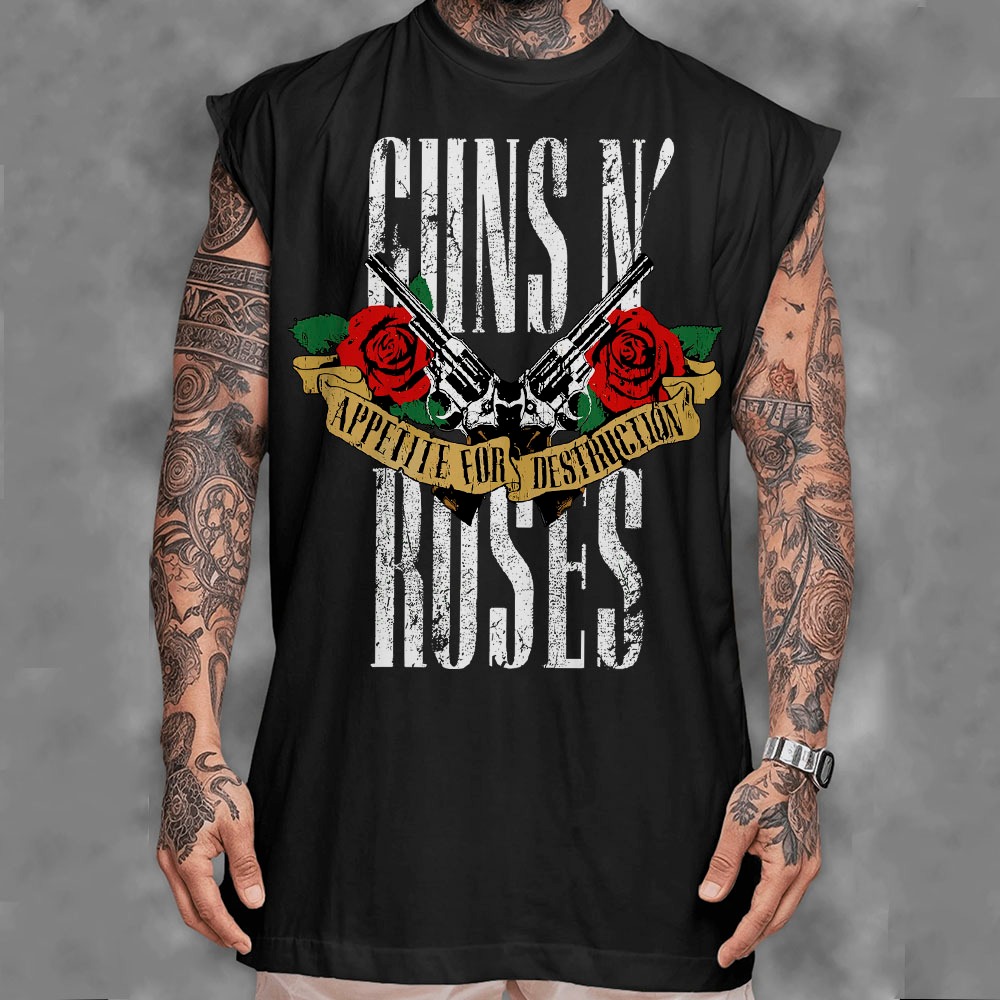 Camiseta regata machao oversized masculino Guns n Rosas Appetite for Destruction em algodao unissex Longline