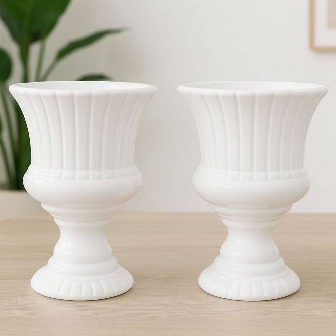 Kit com 2 Vasos Renda Cerâmica Decoração de Festas Casamento Vaso Torcido Charme Chá Revelação