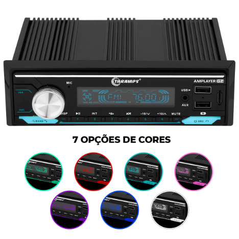 Aparelho Som Rádio Amplayer G2 Taramps 400w RMS 4x100w 7 Cores Com Controle de Longa Distancia