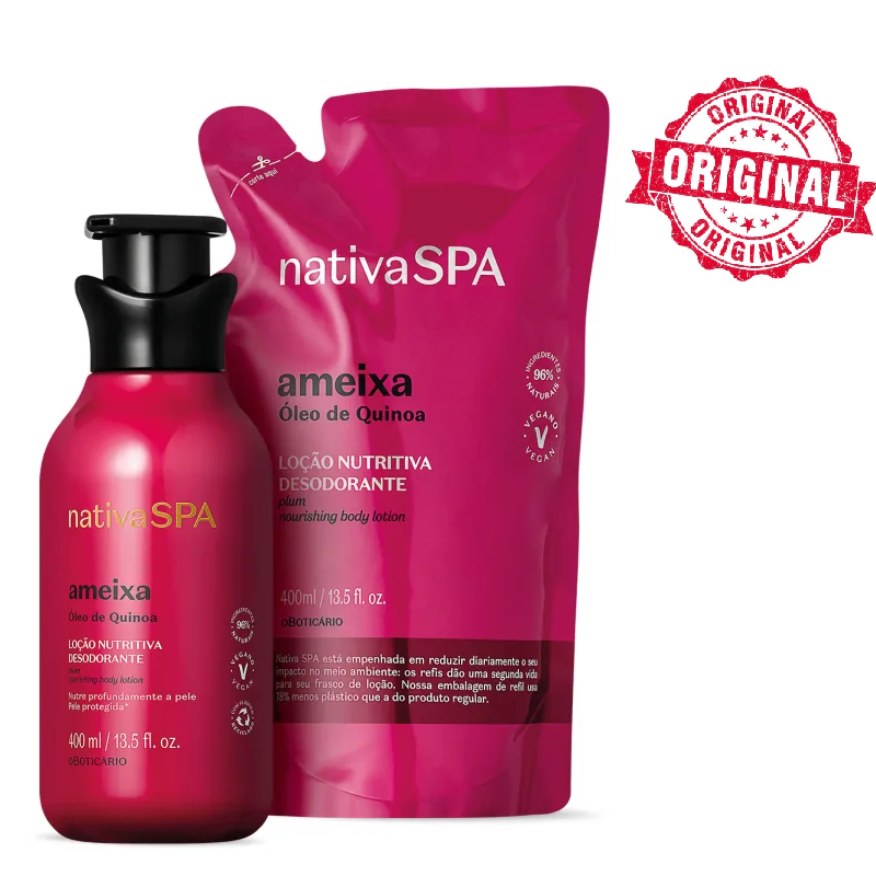 🍑 Combo Ameixa Nativa SPA: Loção 400ml + Refil 400ml! Hidratação que Cura a Alma!
