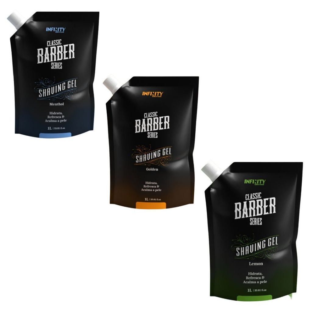 REFIL SHAVING GEL 1L INFINITY LOOKS HAIR - OPÇÕES MENTHOL, LEMON E GOLDEN