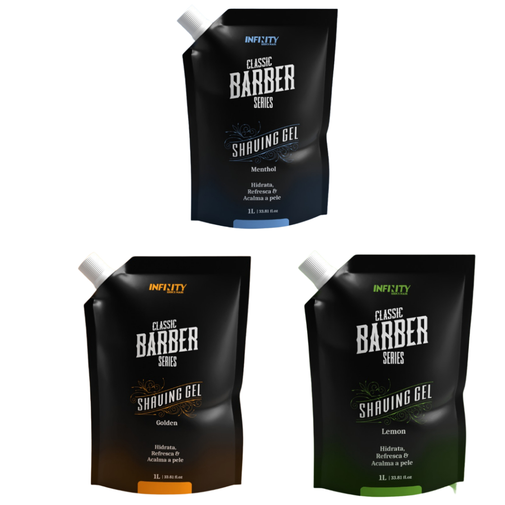 Kit Refil Shaving Gel Menthol, Lemon e Golden 1L Infinity Looks Hair com 3 Unidades