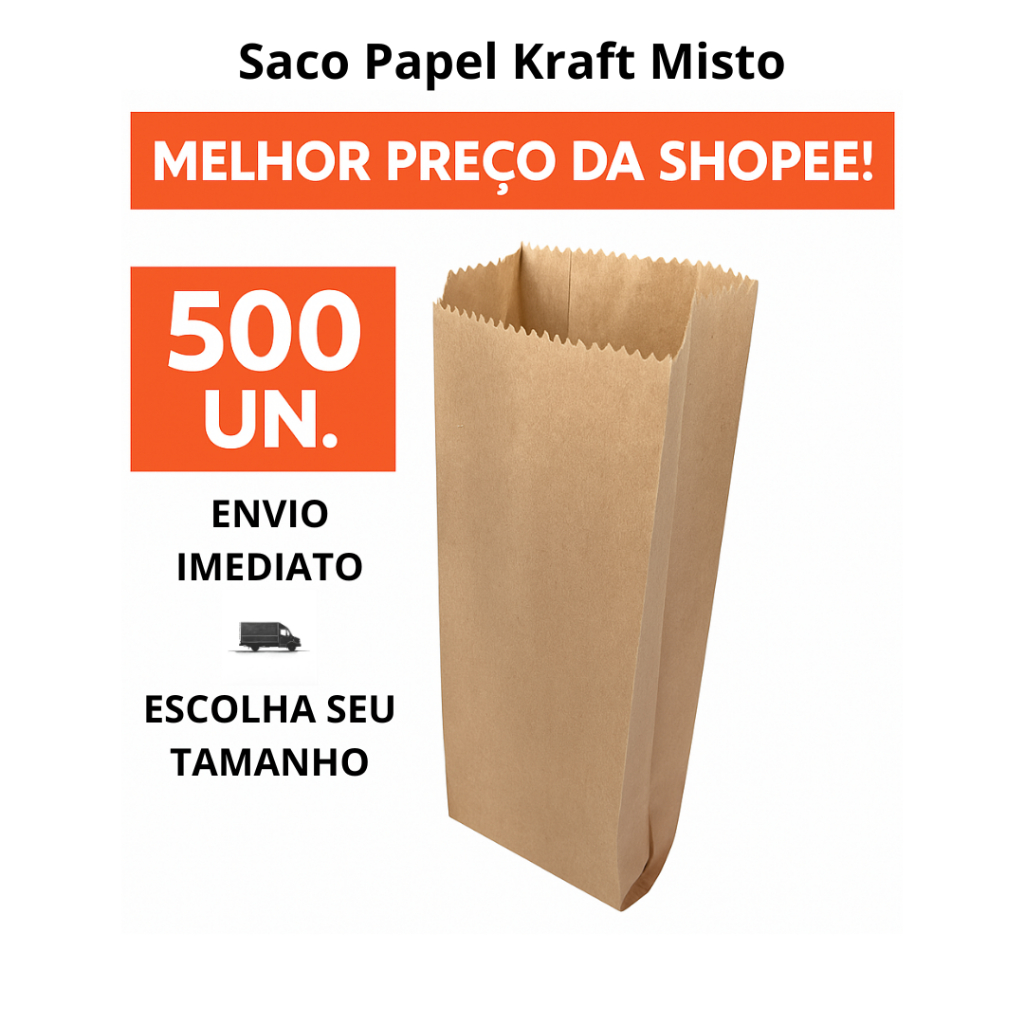 Saco de Papel Kraft Mix 500 un - 1/2kg, 1kg, 2kg, 3kg, 5kg, 7,5kg - Padaria, Delivery, Lanches em Oferta na Shopee