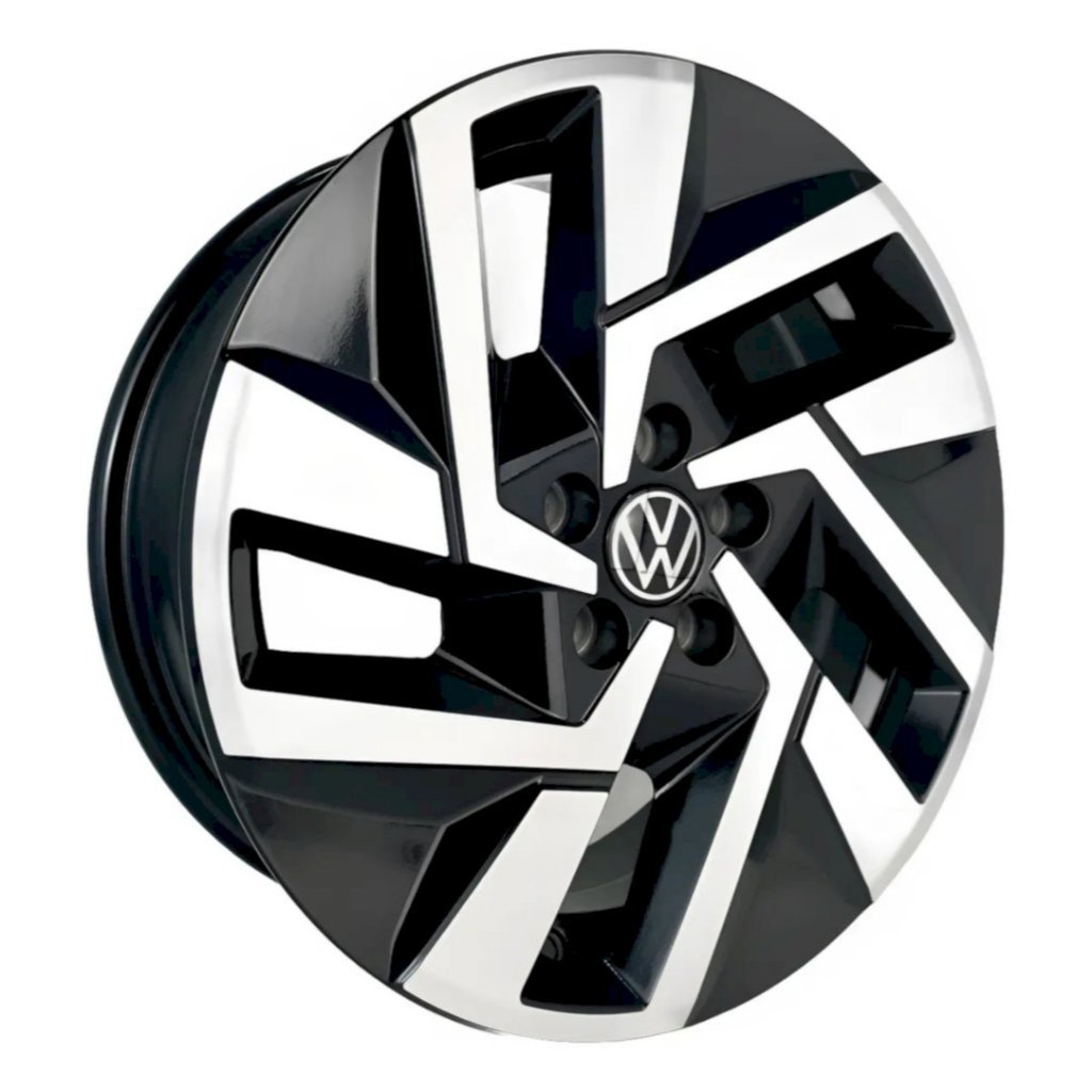 Kit 4 Rodas T-cross Polo Virtus 2025 Aro 16x6 5x100 Preto com Diamantado Bicos de Brinde S56