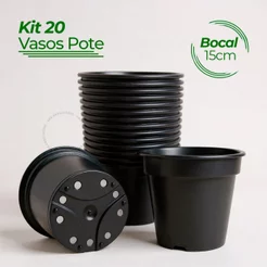 Kit 10 20 50 Vaso Pote 15cm Redondo Plástico Preto Muda Plantas Flores Ervas Suculentas Reforçado