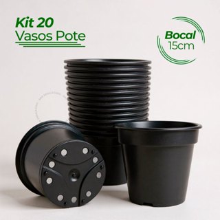 Kit 10 20 Vaso Pote Redondo Plástico Bocal 15cm Preto Muda Plantas Flores Ervas Suculentas Reforçado em Oferta na Shopee