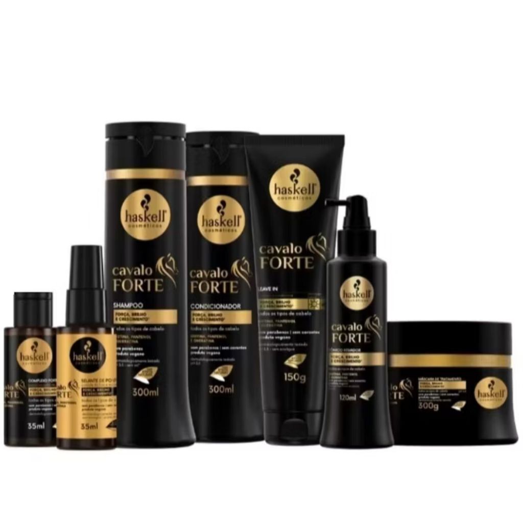 Kit Cavalo Forte 7 prod. /  Shampoo 300ml+ Cond + Mascara + Complexo + Selante + Leaving + Tonico - Haskell