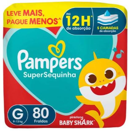 Fralda Pampers Baby Shark SuperSequinha G -80 unid