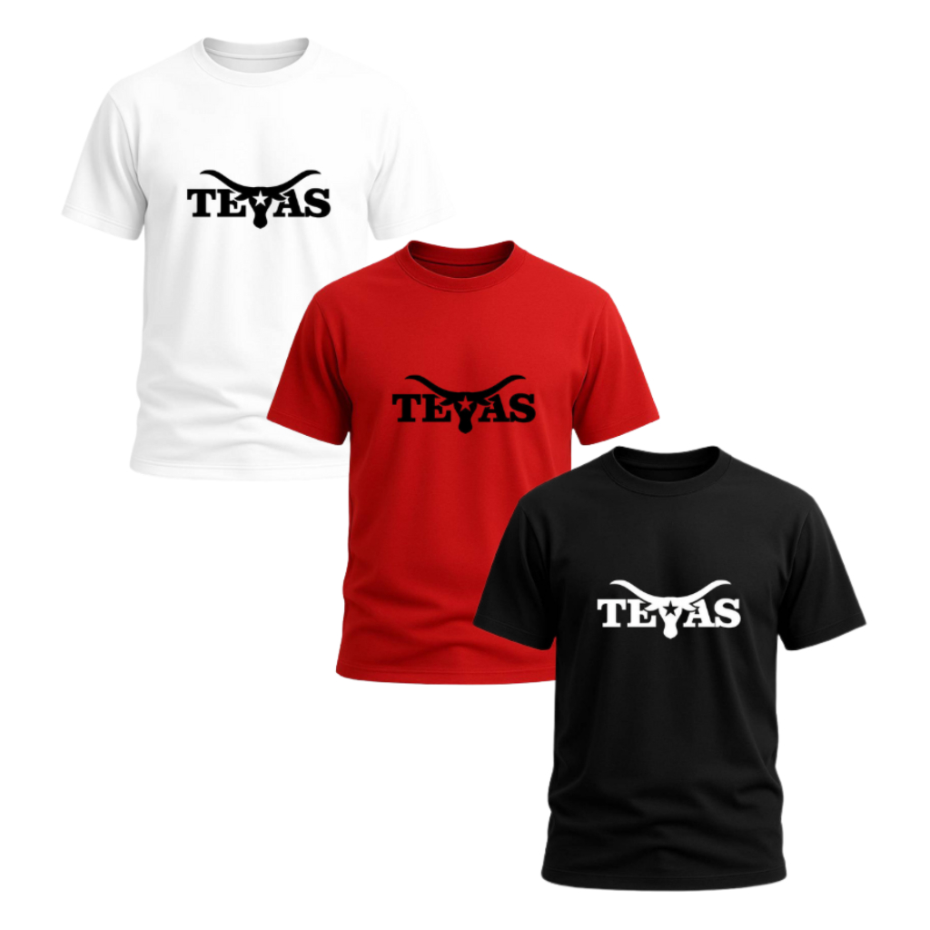 Tres Camisa Texas Camiseta Masculina Rodeio Texas 100% Algodão Lançamento Promoção Agroboy Sertanejo