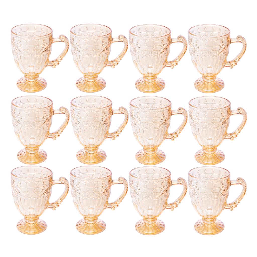Conjunto 6 Canecas C/Pé Vidro Cristal Imperial Âmbar 190ml ke home em Oferta na Shopee
