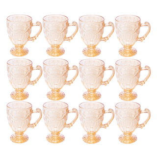 Conjunto 6 Canecas C/Pé Vidro Cristal Imperial Âmbar 190ml ke home em Oferta na Shopee