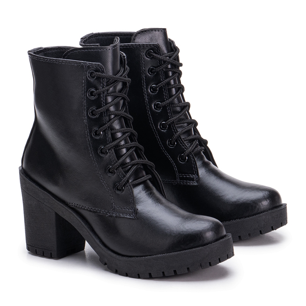 Bota Feminina Conforto Coturno Cano Curto Salto Médio Grosso