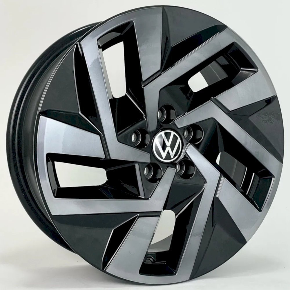 Kit 4 Rodas T-cross Polo Virtus 2025 Aro 16x6 5x100 Preto Diamantado Fumê Bicos de Brinde S56