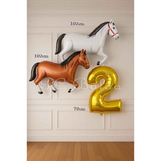 Kit 3 Balão Metalizado 2 CAVALO GIGANTE ( MARROM E BRANCO ) + N° 70CM DOURADO FAZENDINHA - FAZENDA em Oferta na Shopee