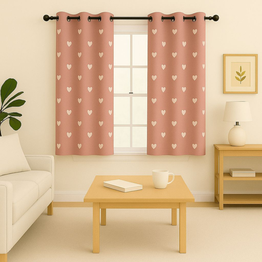 Cortina Estampa Coração 2,40 X 1,70 mts Para Sala Quarto