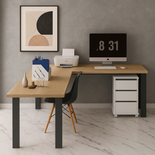 Escrivaninha Gamer Em L com Gaveteiro MDP Branco Preto Moderna em Oferta na Shopee