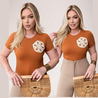 Blusa T-Shirt Casual Confortável em Algodão Fio 30 Feminina Premium com Detalhe em Renda em Oferta na Shopee
