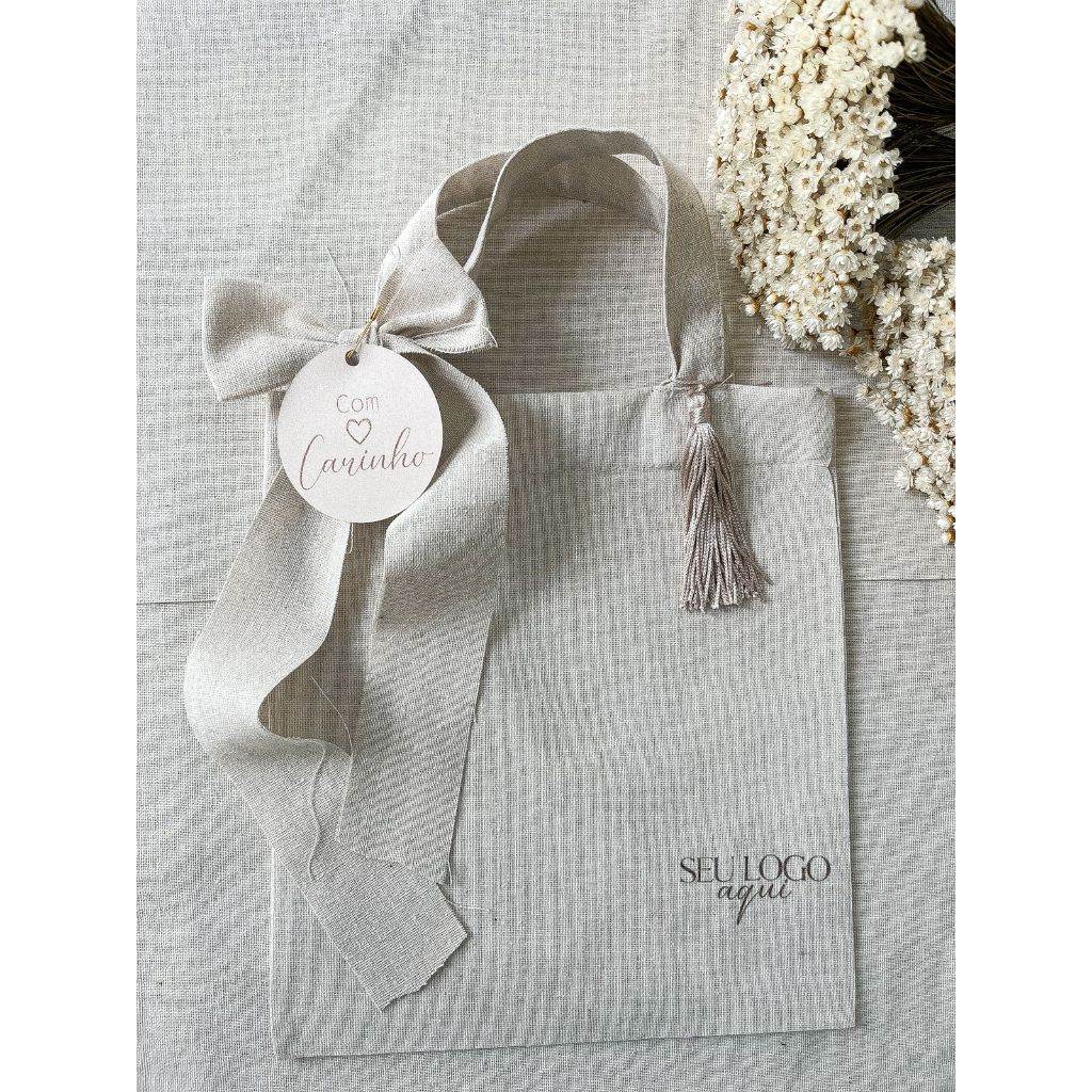 Sacola Seu Logo  Ecobag Linho Estampa Personalizada Logo com Fita