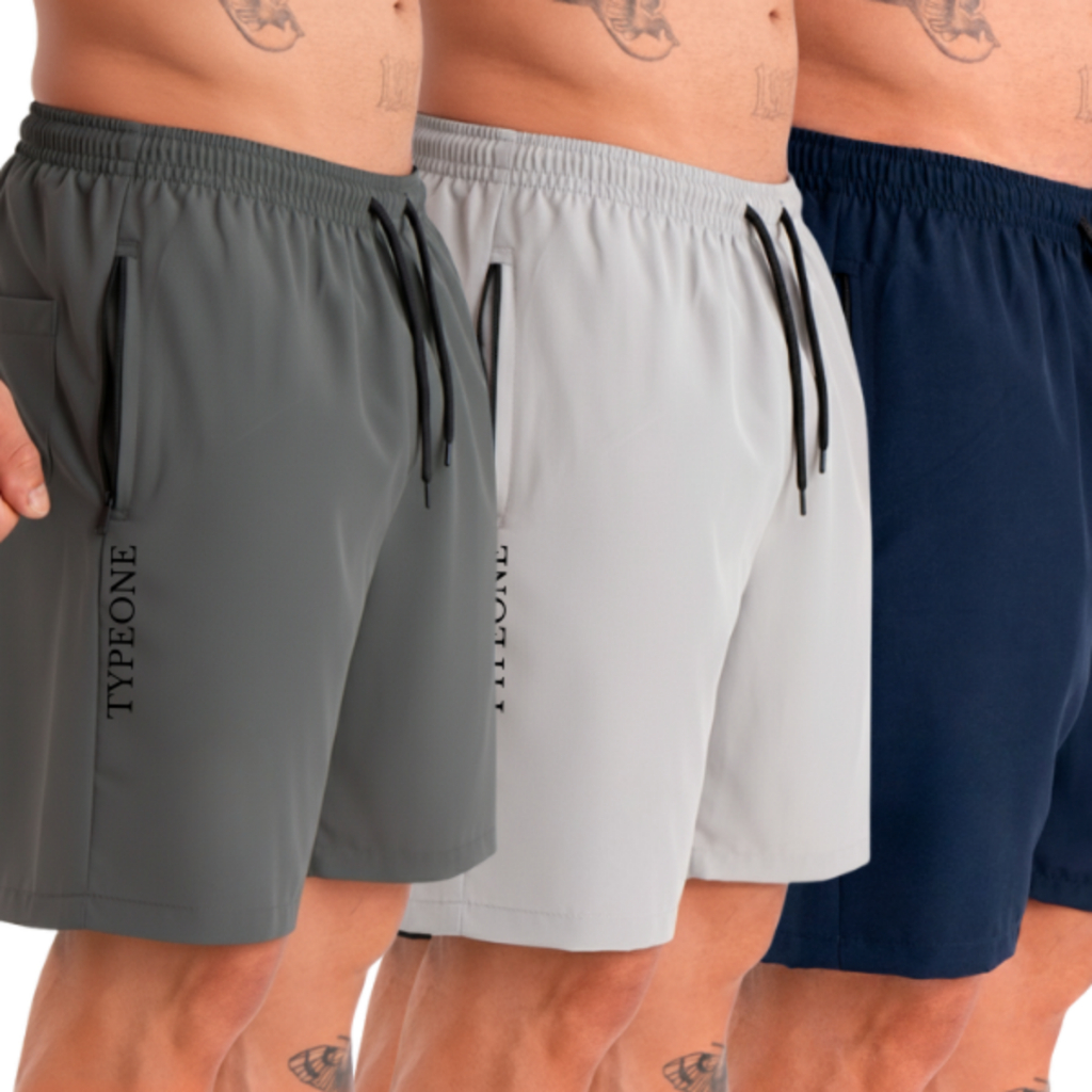 Kit 3 Kit Bermuda Masculina Tactel Lisa Básica Esportiva MAURICINHO ZIPER