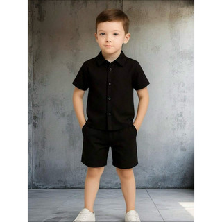 Conjunto Camisa e Bermuda Infantil manga curta liso viscolinho