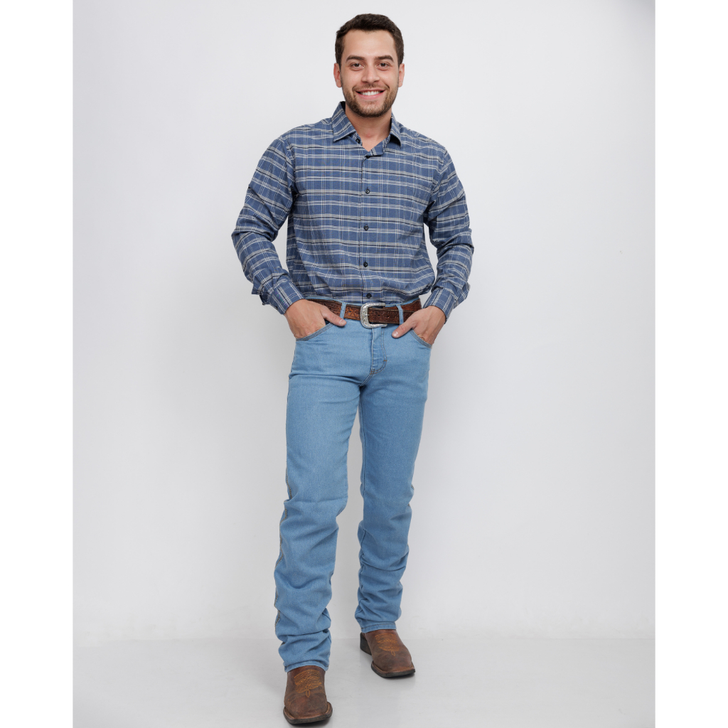 Calça Jeans Masculina Country Delave Rodeio Western Com Elastano Premium Reforçada em Oferta na Shopee