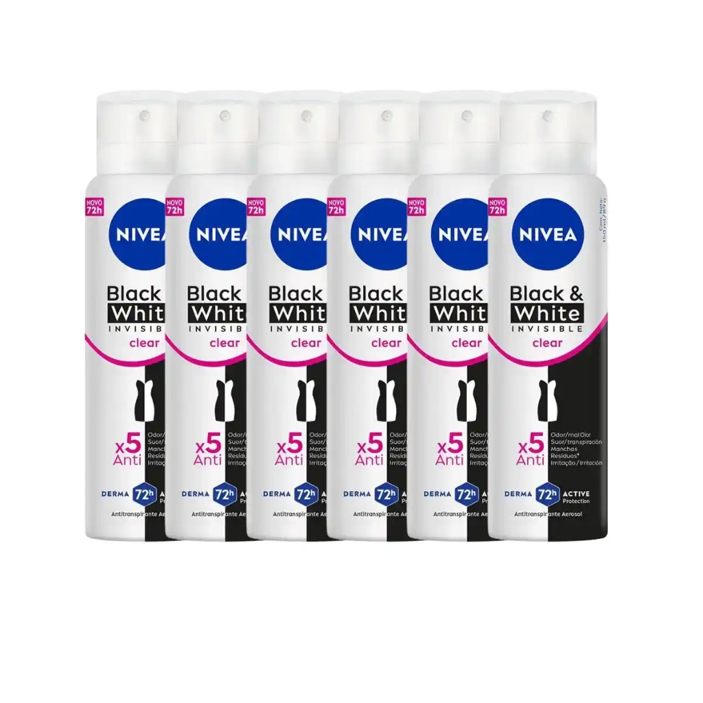 Kit Desodorante Invisible Black & White Clear Nivea Feminino 150ml - 6 Unidades em Oferta na Shopee