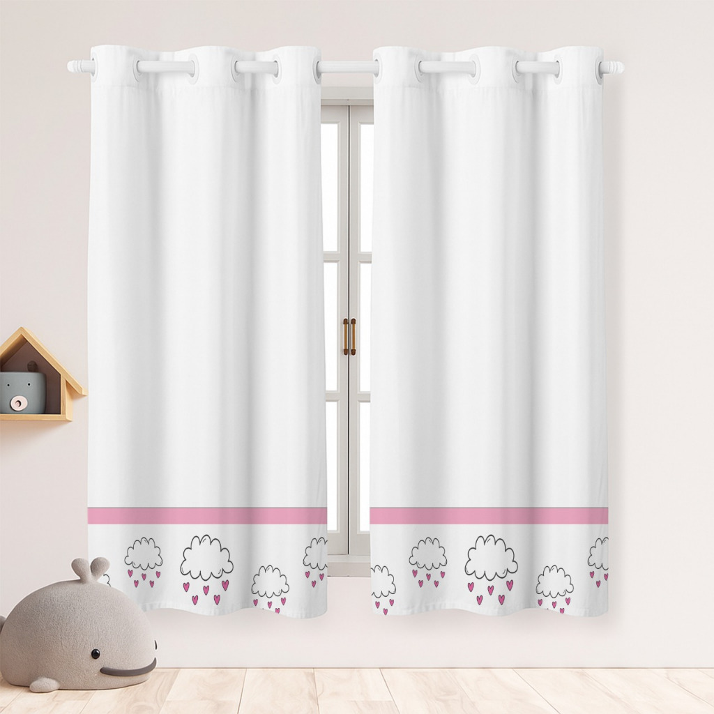 Cortina Infantil Sublimada Com Barrado De Ilhós Quarto Do Bebê 2,00x1,50m Menino e Menina Estampado