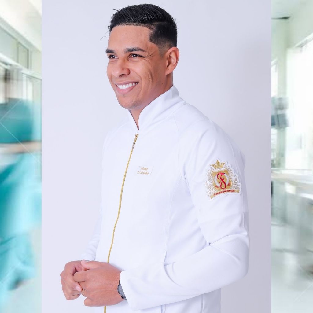 Jaleco masculino  em GABARDINE, PERSONALIZADO em PATCH com zíper, Gola Padre slim em Oferta na Shopee