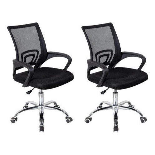 Kit 2 Cadeiras De Escritório Com Regulagem de Altura Base Giratória Preta Tela Mesh Apoio de Braços em Oferta na Shopee