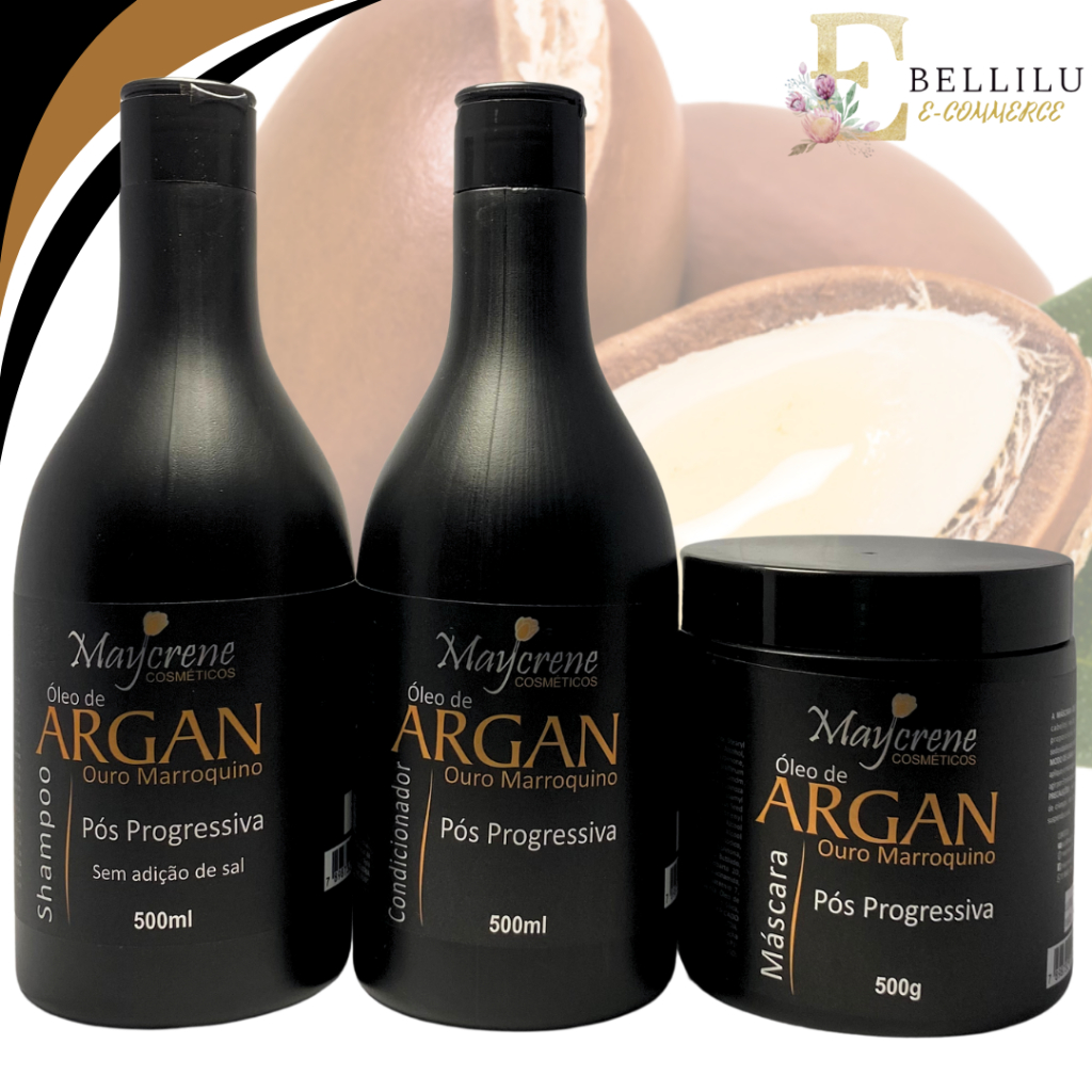 Kit de Tratamento Pós Progressiva Óleo de Argan, Shampoo - Condicionador - Máscara Sem Sal em Oferta na Shopee