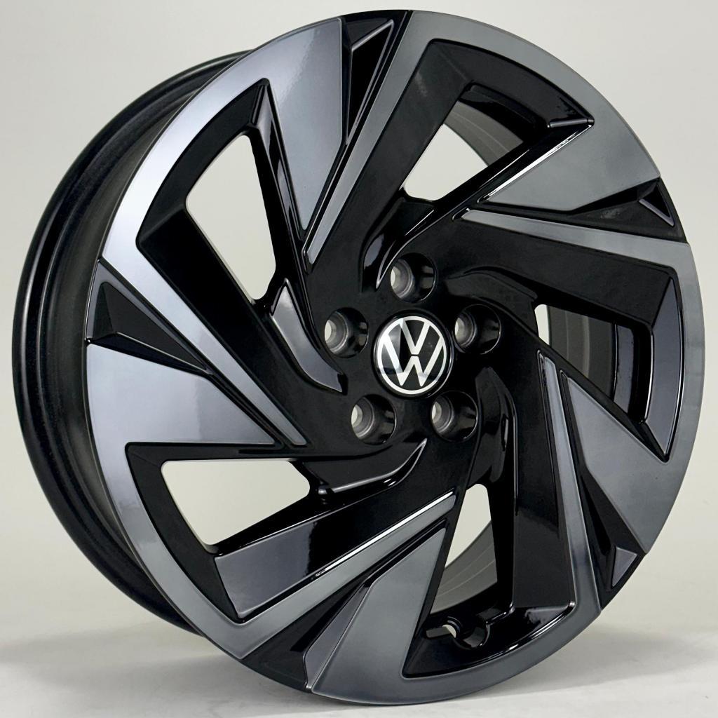 Kit 4 Rodas Krmai Nivus 2025 Aro 16x6 5x100 Preto com Diamantado Fumê Bicos de Brinde S59