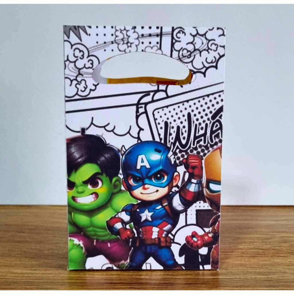 Sacolinha de Papel Personalizada Tema Vingadores Baby Lembrancinha Festa Aniversário Infantil PP Pegue e Monte