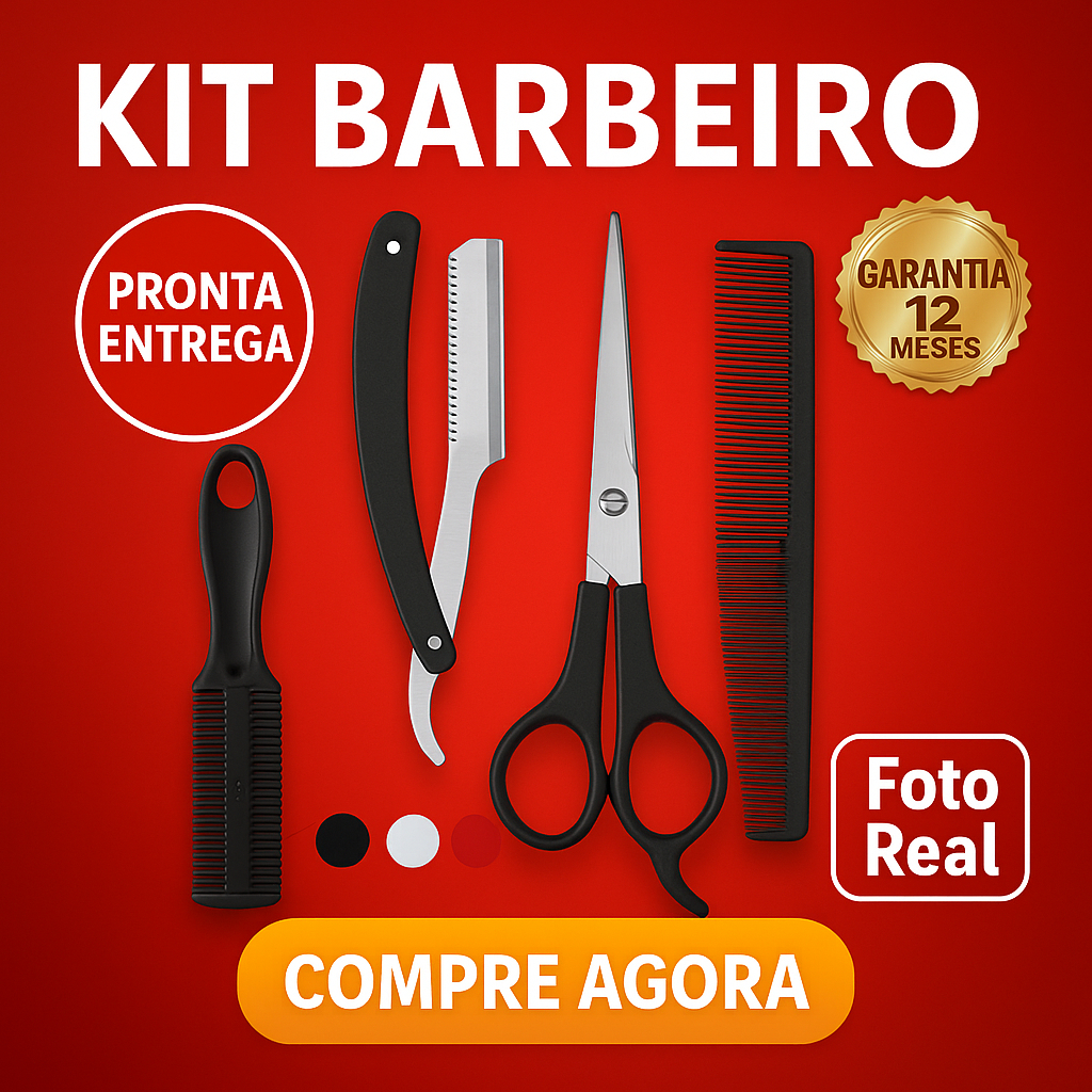 Kit Barbeiro Kit Cabelo Profissional Tesoura Fio Navalha e Pente Para Corte e Arrumar Cabelo