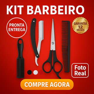 Kit Barbeiro Kit Cabelo Profissional Tesoura Fio Navalha e Pente Para Corte e Arrumar Cabelo