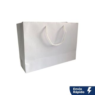 Kit 10 Sacolas Brancas Horizontal Presente Lisa 18x25x8cm M Papel Offset 180g Alça Nylon Reforçada em Oferta na Shopee