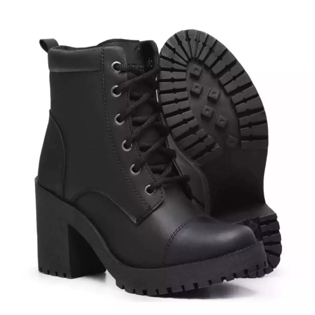 Bota Coturno Feminina Casual Moderna De Couro Leve Com Salto Médio Grosso Barato — imagem 1